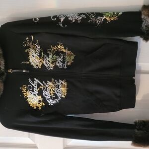 Baby Phat Black Bomber Jacket with Gold and Silver Accents